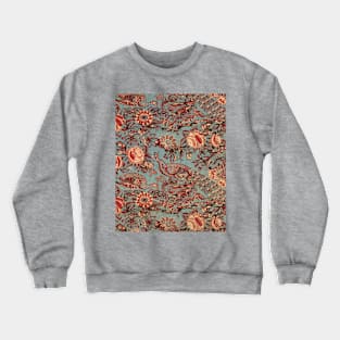 PEACOCKS AND RED PINK ROSES IN BLUE PAISLEY PATTERN Crewneck Sweatshirt